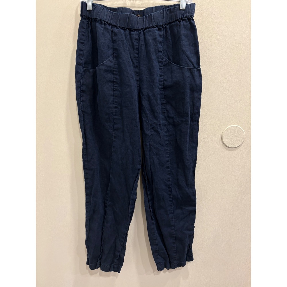 Quince 100% European Linen Tapered Ankle Pants Deep Navy Blue High Rise Medium - Picture 3 of 9